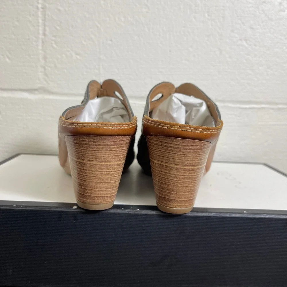 Pikolinos Capri Laser Cut Wedge Sandals Mules Blue Leather Women's 38‎ EU/8 US